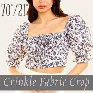 70°f/21°c Off/On Shoulder Puff Sleeve Back Exposed-Zip Floral Bustier Crop Top